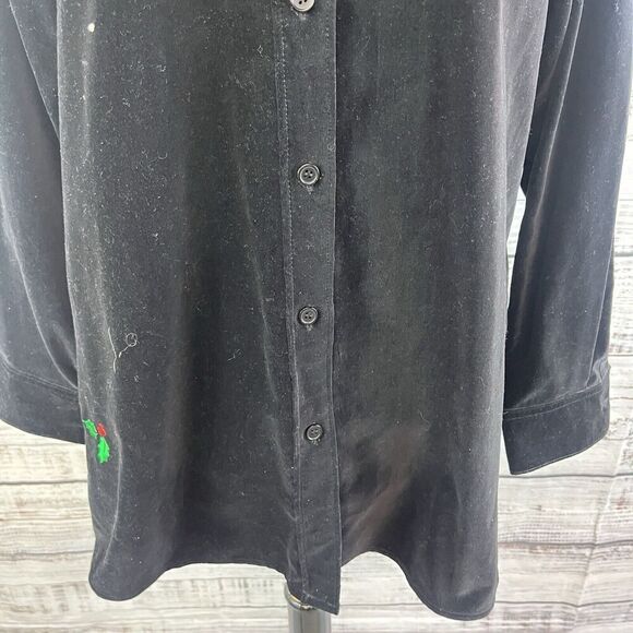 The Quacker Factory Shacket Jacket size Large Black Velvet Candy Canes Christmas - Picture 6 of 11